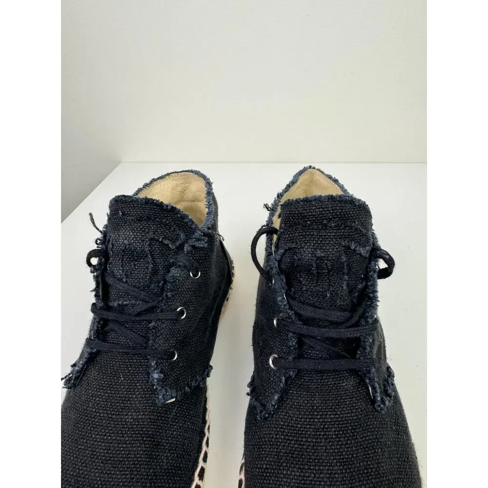 CHANEL Womens Black Canvas High Top Lace Up Espadrille Sneakers Sz EU 37 US 6.5 - Picture 6 of 13